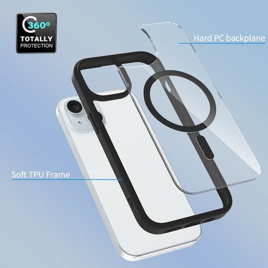JP MagFit Clear MagSafe obal s N52 magnetom, iPhone 15, modrý