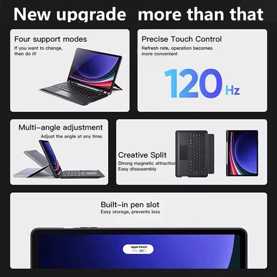 JP Μαγνητική θήκη με αποσπώμενο πληκτρολόγιο Bluetooth, touchpad, οπίσθιο φωτισμό, περιστρεφόμενη βάση και θήκη για stylus, Samsung Galaxy Tab S9+ / S10+ / S7 FE / S9 FE+, μαύρη