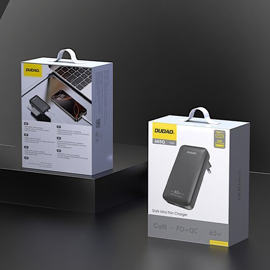 Dudao A65Q potovalni polnilnik USB-A + USB-C, 65W GaN PD, črn