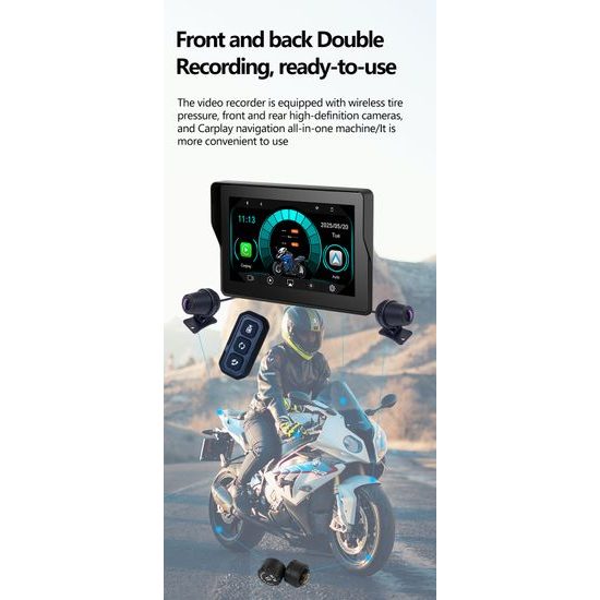 5" Motociklistički zaslon s prednjom i stražnjom kamerom, GPS navigacijom i CarPlay / Android Auto (IP67)
