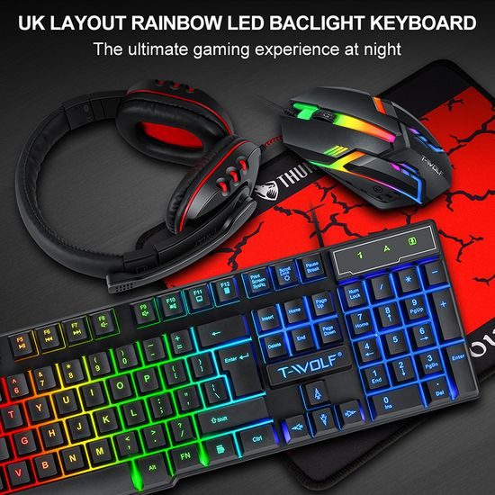 T-WOLF TF800, RGB gaming set 4 σε 1 (πληκτρολόγιο, ποντίκι, headset, mousepad)