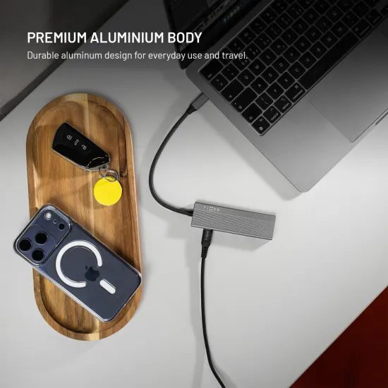 Alumínium USB-C elosztó FIXED HUB Core, 5 port, notebookokhoz és tabletekhez, 100W, PD 3.0, űrszürke