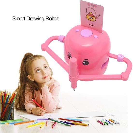 Έξυπνο διαδραστικό ρομπότ ζωγραφικής για παιδιά – εκπαιδευτικό παιχνίδι με 100 κάρτες, αυτόματη ζωγραφική και υποβοηθούμενη μάθηση, ροζ