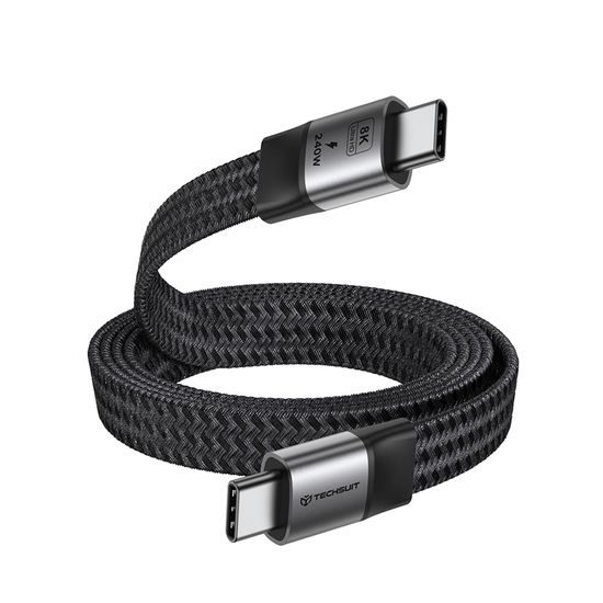 Techsuit Premium datu kabelis ElysiumSync Pro (CX1) USB-C uz USB-C, PD 240 W, 1 m – pelēks