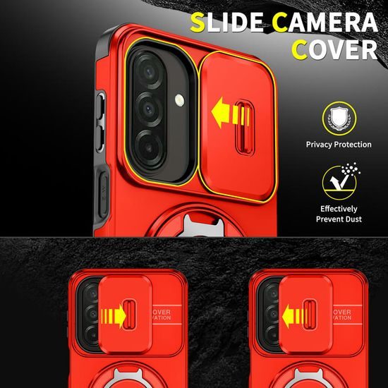 Camslide Stand Schutzhülle für Samsung Galaxy A27 - Integrierter Metallständer mit Kamera-Schiebeschutz - Rot