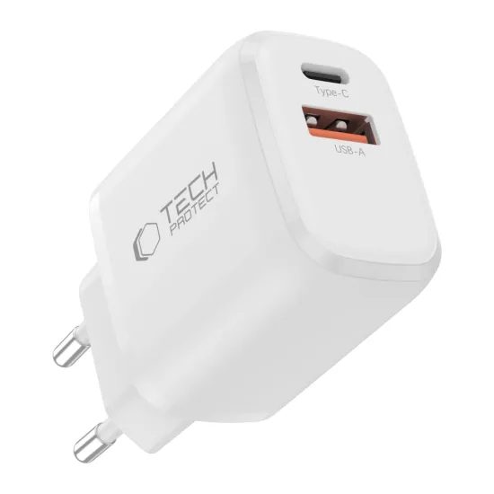Tech-Protect NCA65W-GAN Caricatore 2 porte PD 65 W / QC 3.0, bianco
