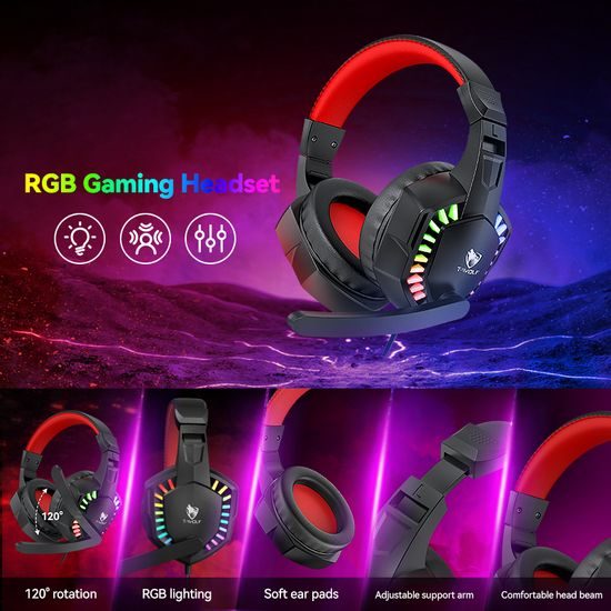 T-WOLF TF810 RGB Gaming Set 4in1 - Gaming Tastatur + Maus + Headset + Mauspad - Komplettes Gaming Setup