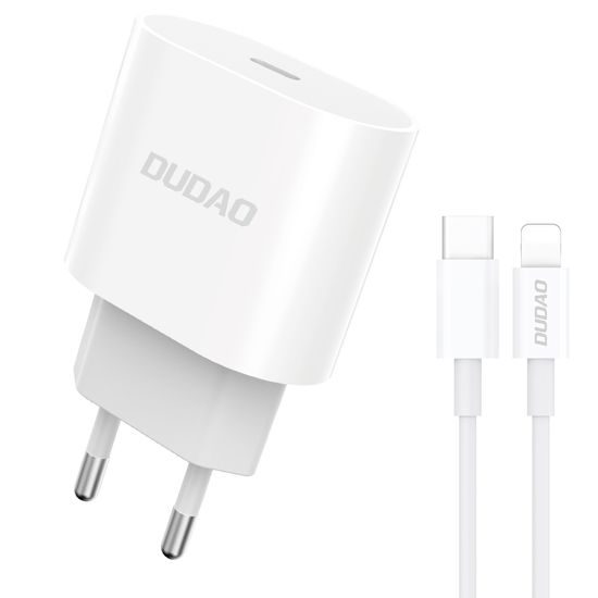 Dudao A8SEUL USB-C Ladegerät + USB-C auf Lightning Kabel - 20W Netzteil für iPhone und iPad - Weiß