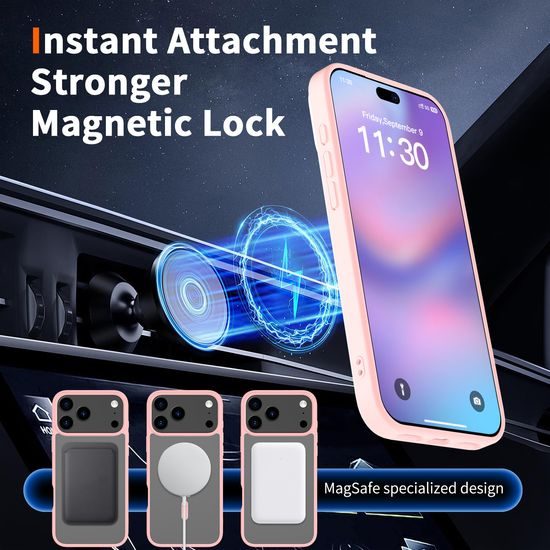 JP MagFit Clear MagSafe θήκη με μαγνήτη N52, iPhone 17 Pro Max, ανοιχτό ροζ