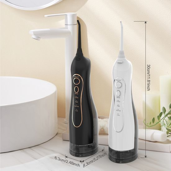 Bezprzewodowy irygator dentystyczny z zestawem końcówek, 4 tryby, zbiornik 300 ml, USB-C, czarny