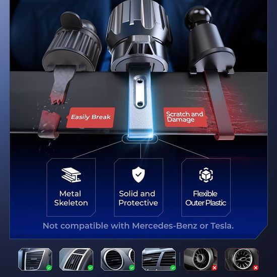 Lisen Magnetische KFZ-Halterung für Lüftungsgitter mit kabelloser Ladestation W704 Pro - USB-C - 25 W - Qi2.2 - Schwarz