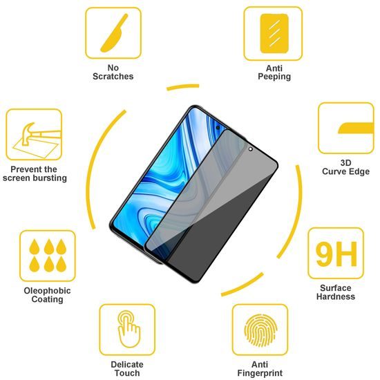 Xiaomi Redmi Note 12 privatumo apsauginis stiklas – 5D grūdintas stiklas 9H
