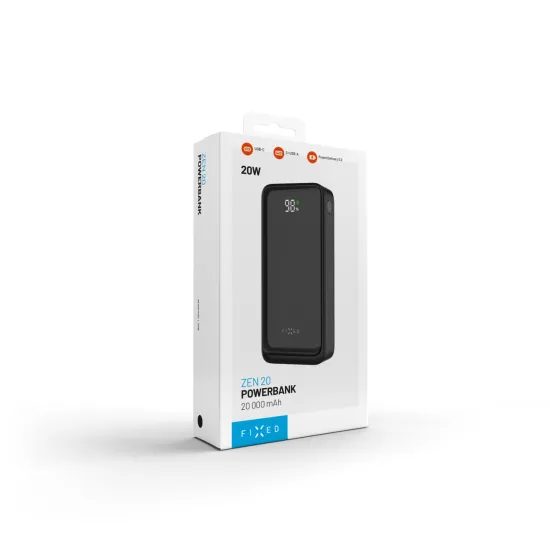 FIXED Zen2 20 powerbank LCD kijelzővel, 20 000 mAh, PD 20W, fekete