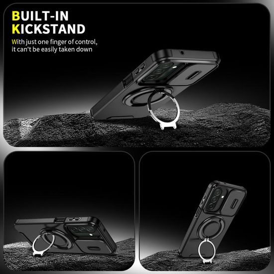 Camslide Stand Schutzhülle für Samsung Galaxy A27 - Integrierter Ständer mit Kamera-Schieber - Schwarz