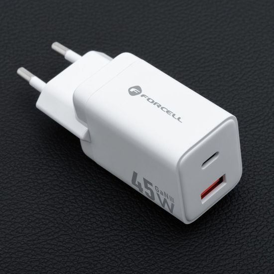 Forcell F-Energy προσαρμογέας Mini GaN III, USB-C + USB-A, PD, QC4.0, 45W, λευκός