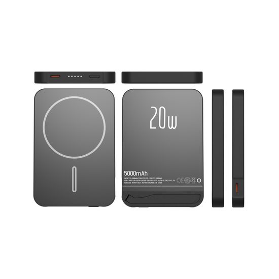 Metall MagSafe Wireless Powerbank mit Ständer, 5000mAh, PD20W, schwarz