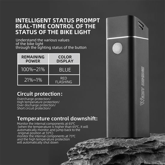 West Biking Fahrradlicht Vorne - Wasserdicht IPX6 - 850 Lumen - 5 Modi - USB-C Aufladbar - Schwarz