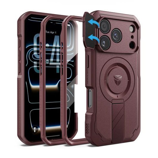 Dexnor MagSafe 360 Kickstand Case für iPhone 17 Pro / 18 Pro mit Kameraschutz und Ständer - Weinrot