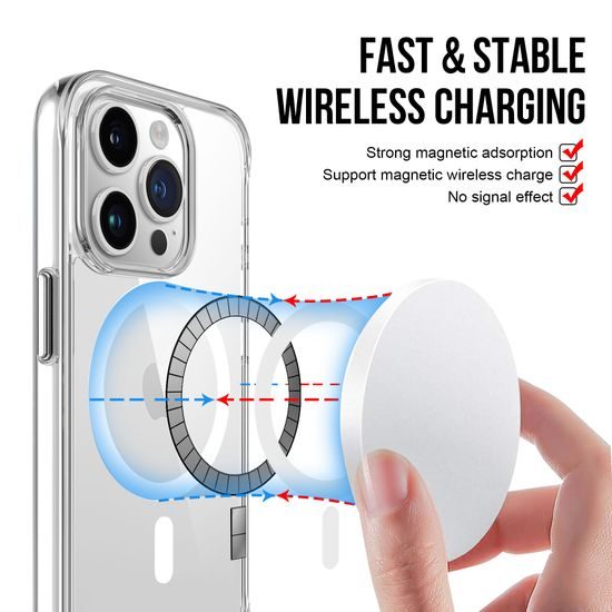 JP MagFit MagSafe etui z certyfikatem SGS 1.2M, iPhone 15 Pro Max, przezroczysty
