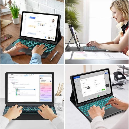 JP Magnetische Hülle mit Bluetooth-Tastatur, Touchpad, Beleuchtung und Stylus-Halter, S7 / S8 / S9 / S9 FE / S10 FE / S10 Lite / S11, schwarz