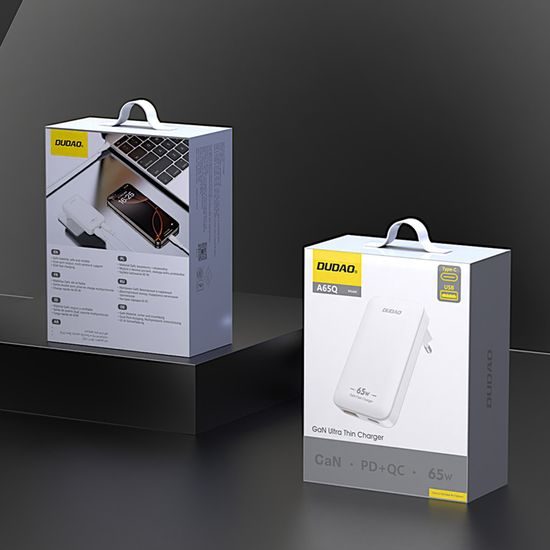 Dudao A65Q potovalni polnilnik USB-A + USB-C, 65W GaN PD, bel