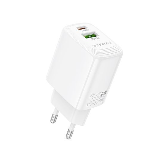 Προσαρμογέας Borofone BN29 Fuente - USB + USB-C, QC 3.0, PD, 30W, λευκό