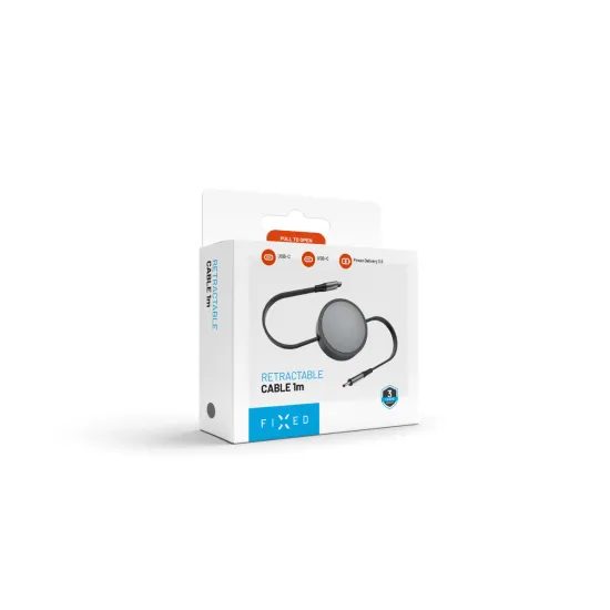 Feltekerhető kábel FIXED Retractable Cable USB-C - USB-C, PD 100W, 480Mbps, 1m, szürke
