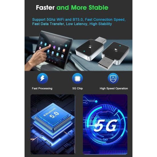 Ασύρματος Προσαρμογέας για CarPlay και Android Auto, Plug & Play, Αλουμίνιο, CA19