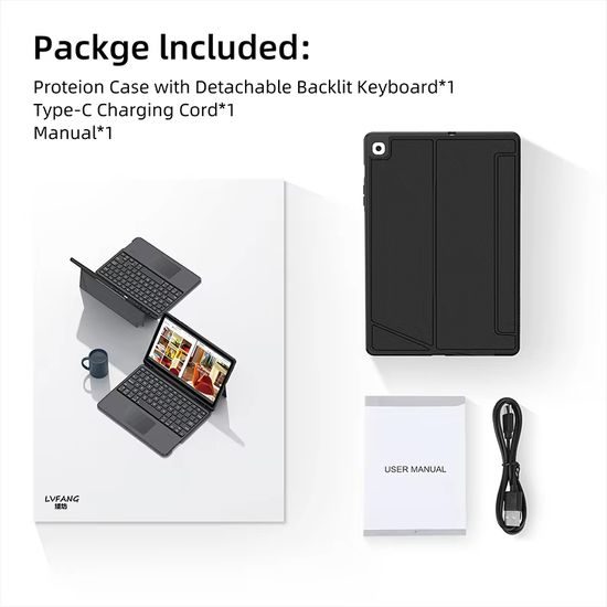 JP Μαγνητική θήκη με αποσπώμενο πληκτρολόγιο Bluetooth, touchpad, οπίσθιο φωτισμό, περιστρεφόμενη βάση και θήκη για stylus, Samsung Galaxy Tab S9+ / S10+ / S7 FE / S9 FE+, μαύρη