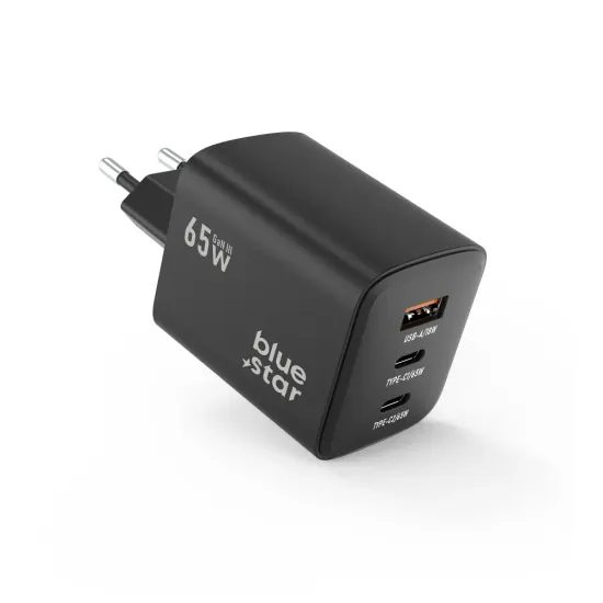 BlueStar adaptér 2x USB-C, USB-A, 65W, černý