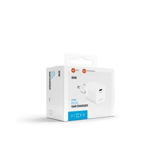FIXED Mini GaN hálózati töltő, USB-C, PD 30W, fehér