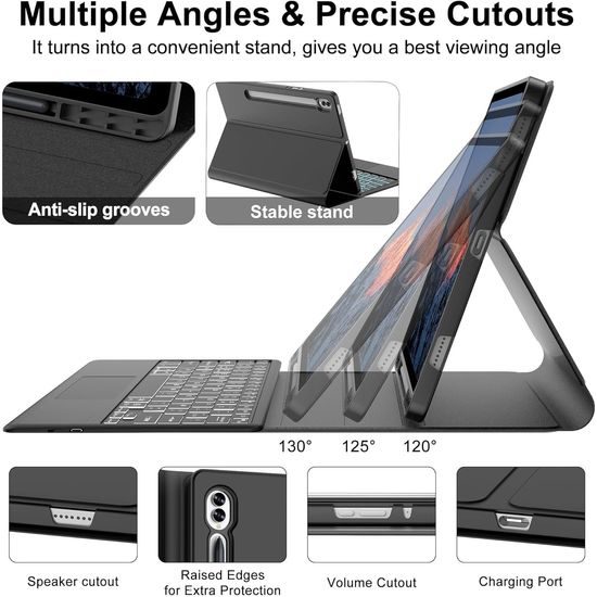 JP Μαγνητική θήκη με πληκτρολόγιο Bluetooth, touchpad, φωτισμό και βάση για stylus, Samsung Galaxy Tab S9+ / S10+ / S7 FE / S9 FE+, μαύρη