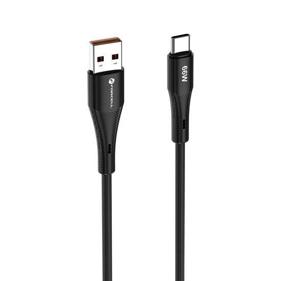 Cablu Forcell F-Energy USB A - USB-C, QC4.0, 3A, 66W, 1 m, negru