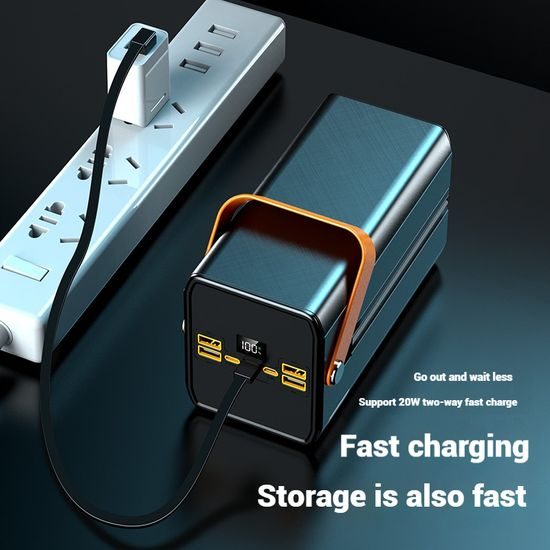 Powerbank 120.000 mAh, 22.5W PD, 4 USB + 2 καλώδια, LED φώτα, μαύρο