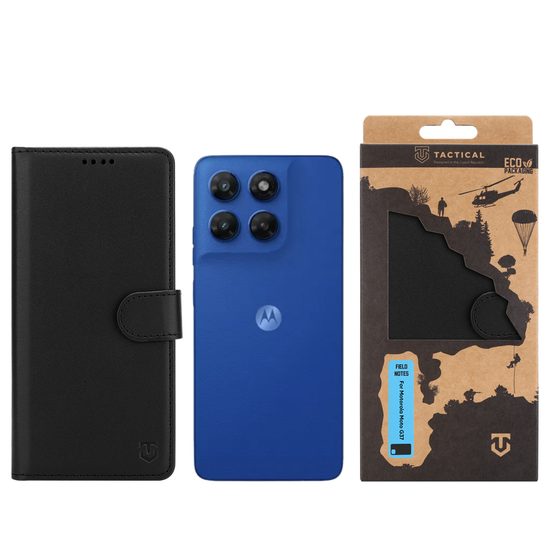 Motorola Moto G37 vāciņš – Tactical Field Notes maks ar stendu – melns