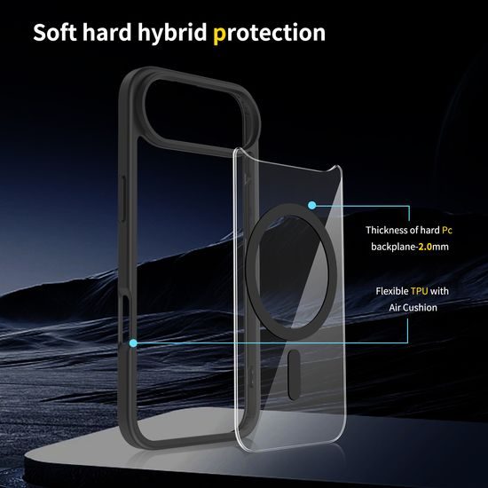 JP MagFit Clear MagSafe θήκη με μαγνήτη N52, iPhone Air, μαύρη