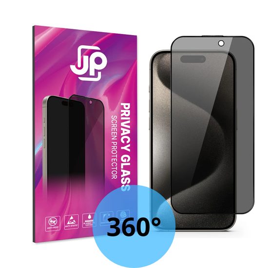 JP 4-Way Privacy 360° Σκληρυμένο Γυαλί, iPhone 15 Pro Max, μαύρο