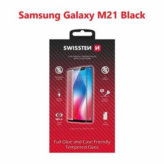 Swissten Full Glue, Color frame, Case friendly, Védő edzett üveg, Samsung Galaxy M21, fekete