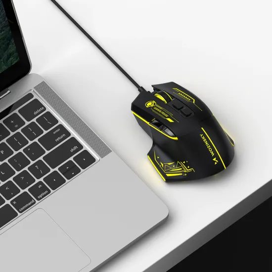 Wozinsky WMGK-1181W Kabelgebundene Optische Gaming Maus für Rechtshänder - 7200 DPI - 7 Tasten - Schwarz / Gelb