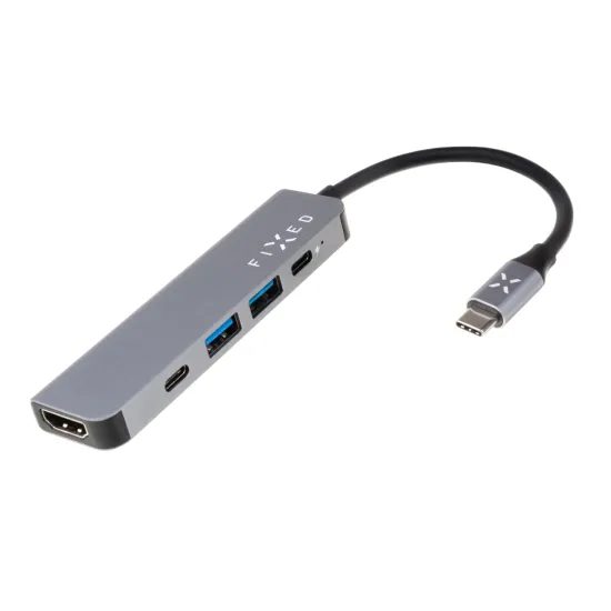 Alumínium USB-C elosztó FIXED HUB Mini, 5 port, notebookokhoz és táblagépekhez, szürke