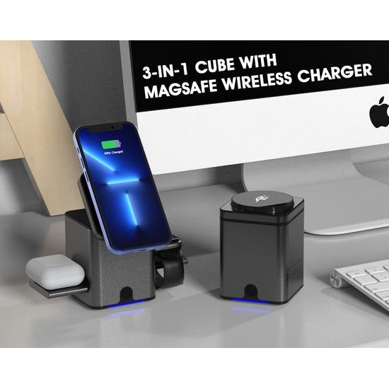 MagCube Pro Qi2 Έξυπνος Αναδιπλούμενος 3σε1 Ασύρματος Φορτιστής με MagSafe με Φόρτιση 15W, Γκρι