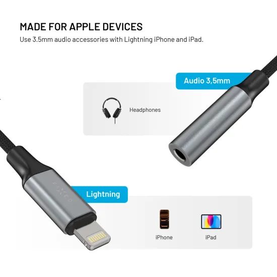 FIXED Link alumínium adapter Lightning - 3,5 mm-es jack, űrszürke