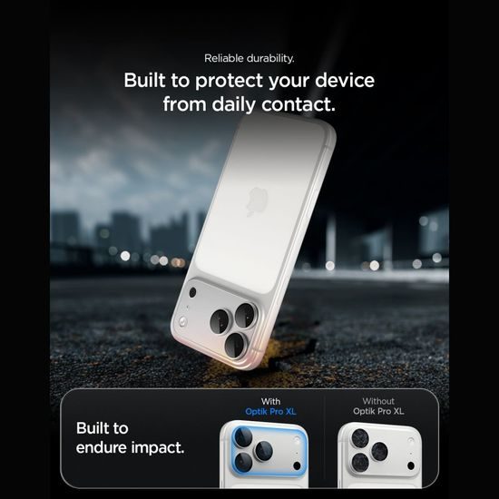iPhone 18 Pro kaamerakaitse – Spigen Optik Pro XL TR EZ Fit paigaldusraamiga – hõbedane