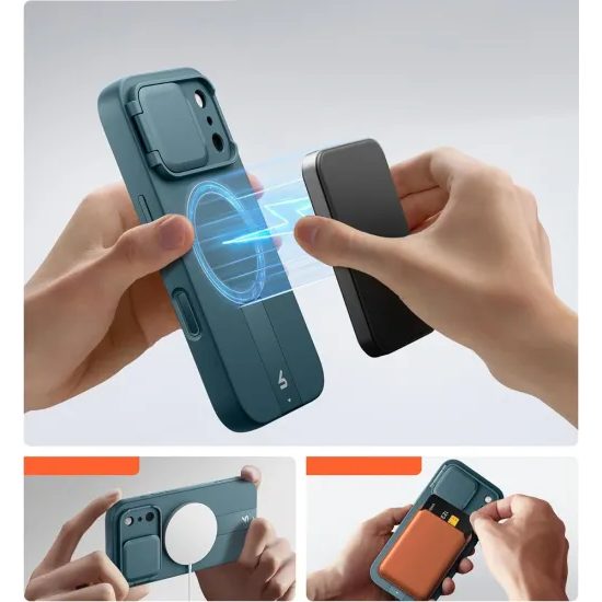 Suritch MagSafe Kickstand Camprotector tok iPhone 17 Pro Max, sötétzöld