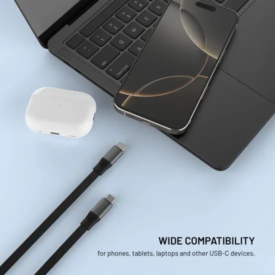 Feltekerhető kábel FIXED Retractable Cable USB-C - USB-C, PD 100W, 480Mbps, 1m, szürke