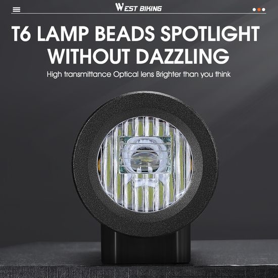 West Biking Fahrradlicht Vorne 500 Lumen - 2000 mAh Akku - IPX5 Wasserdicht - USB-C Aufladung - Schwarz