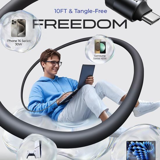 Lisen Кабел за данни L115 USB-C - USB-C, 100 W, 3 m, черен