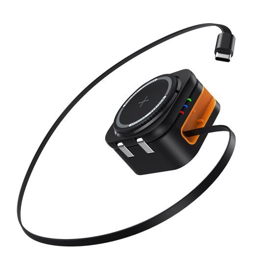 Caricatore wireless 4in1 per telefono, orologio, auricolari, con cavo USB-C retrattile, Qi, 25W, nero