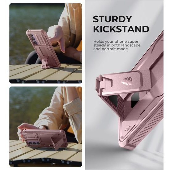 Dexnor 360 Kickstand táborvédő borító Samsung Galaxy A55, rózsaszín