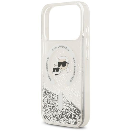Karl Lagerfeld Liquid Glitter KC Heads MagSafe ümbris iPhone 17 Pro Max / 18 Pro Max – läbipaistev